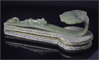 Chinese Republic carved jade Ruyi scepter on a