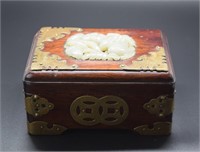 Chinese jade inlaid wood box