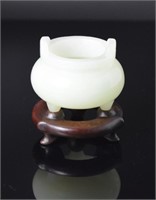 Chinese carved white jade incense burner, raised