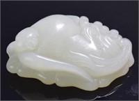 Chinese carved white jade toggle,depicting a bat