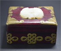 Chinese white jade inlaid wood box