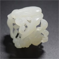 Chinese carved white jade openwork archer's ring