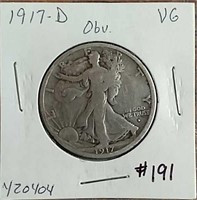 1917 Obv. D  Walking Liberty Half Dollar  VG