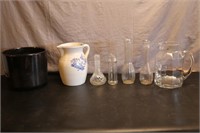 Floral Glass Vases & Stoneware Pitcher