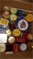 BOX OF BISCUIT , CANDY & TOBACCO TINS
