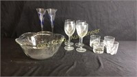 4 Scots Whiskey Glasses, 4 Wine with twisted Stem