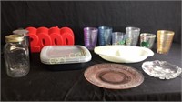 Assorted Plastic Cups, Pyrex Divided Dish, 2000