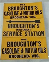 3 cardboard Broughton's advertising