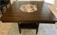 Solid Wood Bar High Dining with Marble Lazy Susan