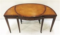 Vintage Inlaid Leather Demi Lune side table