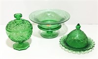 Etched emerald Green Glass Lot