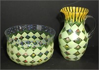 Hand Painted Glass Bowl & Pitcher