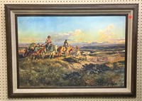 G. Russell Signed Western Print on Board