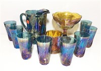 Blue & Amber Carnival Glass