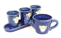 Blue Glazed Ceramic Herb Set