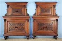 A Pair of Elizabethan Style Walnut Twin Beds