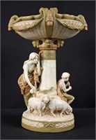 Royal Dux Large Compote w/ Sheep Herders & Sheep