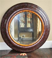 Faux Leather Framed Round Mirror