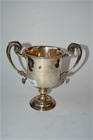 Sterling silver double-handled trophy cup,