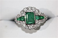 18ct white gold, emerald and diamond dress ring,