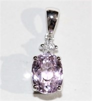 14ct white gold kunzite & diamond pendant,