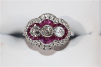 18ct white gold, ruby & diamond dress ring,