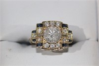 14ct yellow gold sapphire & diamond dress ring,