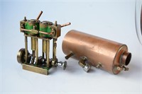 Model steam powered dual piston stationary engine,