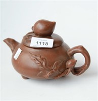 Chinese Yixing teapot, with peach branch & fruit