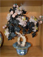 Large Chinese jade tree in cloisonne pot,