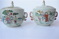 Pair of Chinese lidded jars, each double