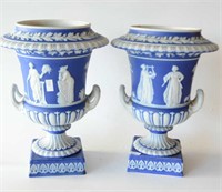 Pair of antique Wedgwood dark blue and white