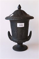 Wedgwood Grecian style black basalt lidded urn,