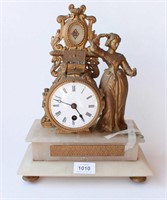 Antique French clock, gilt spelter on alabaster