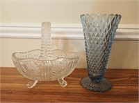 Crystal Etched Basket & Blue Vase