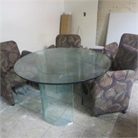 HEAVY ROUND GLASS TABLE AND CHAIRS