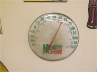 Vintage Round Mountain Dew Thermometer Sign