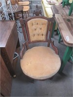 Vintage Plush Carved Wooden Chair