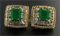 Emerald & White Topaz 4.68 ct Baguette Earrings