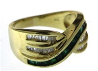 14kt Gold Natural Emerald & Diamond Baguette Ring