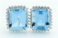 14kt Gold 14.50 ct Blue Topaz & Diamond Earrings