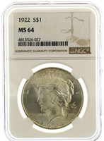 1922 MS64 Peace Silver Dollar