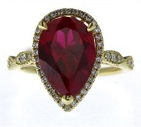 14kt Gold Pear Cut 4.93 Ruby & Diamond Ring