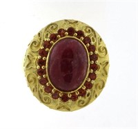 Genuine Cabochon Red Jasper Vintage Style Ring