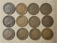 (12) U.S Indian Head Pennies: 1887 - 1898