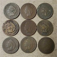 (9) U.S Indian Head Pennies