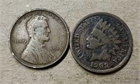 1909 Indian Head & Wheat Pennies