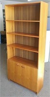 Tall Teak Wood Book Shelf W/ Enclosures