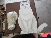 Lefton Cat Figurine & Wooden Cat