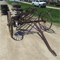 John Deere steel wheel hay rake